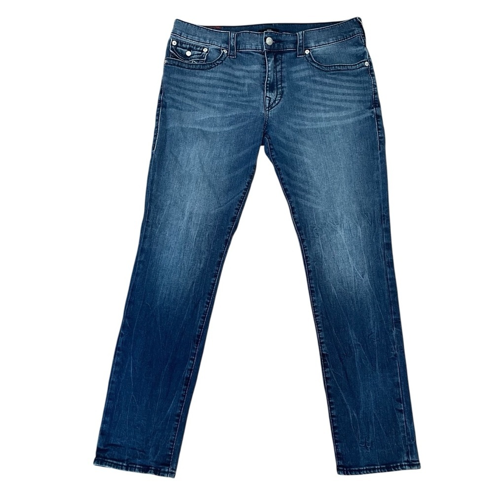 True Religion Jeans Mens 38X33 Blue Denim Geno Relaxed Slim Faded Casual